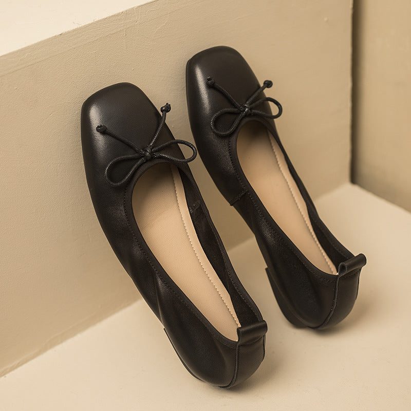Women Bowknot Retro Leather Summer Flats Casual Shoes