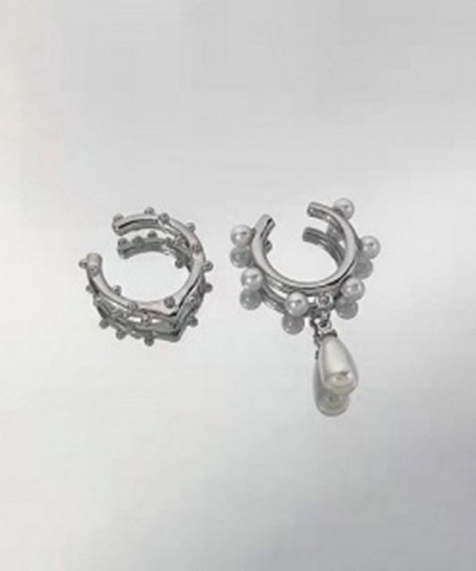 Unique Silk Copper Asymmetrical Water Drop Pearl Hoop Earrings