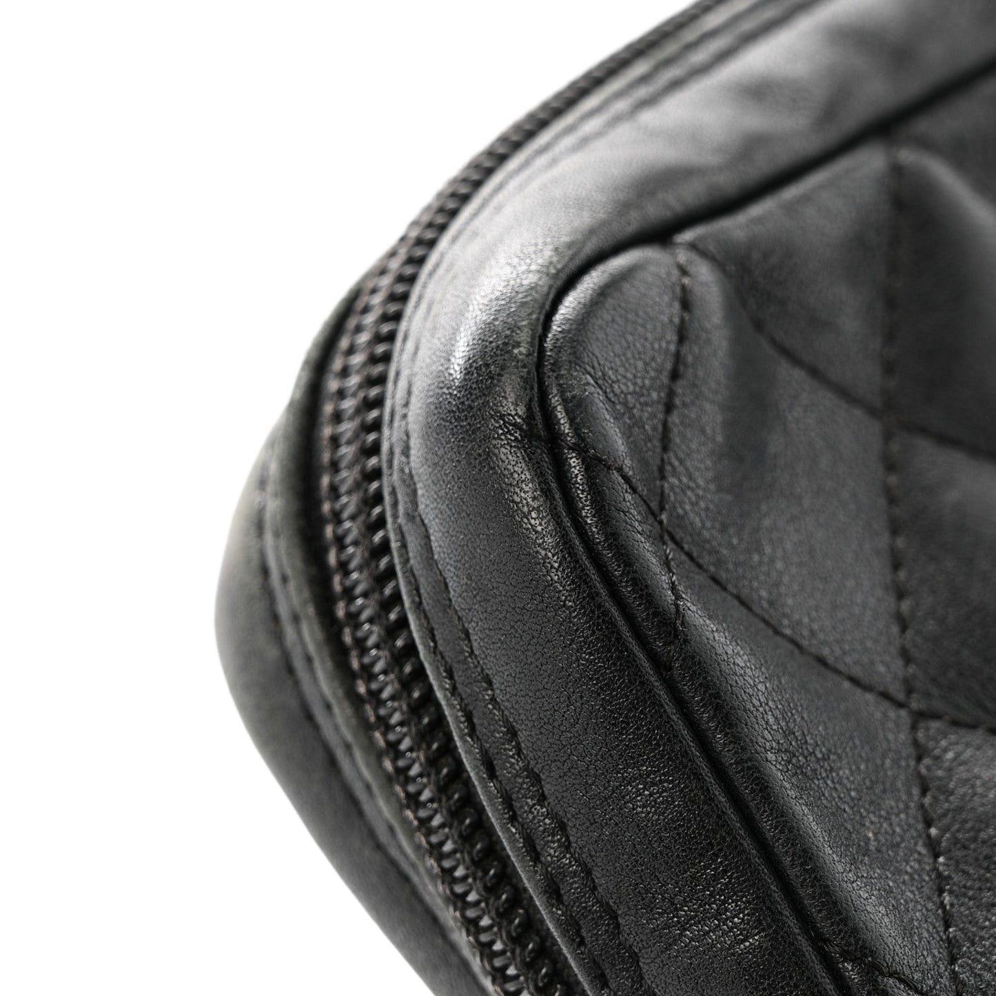 Calfskin Quilted Large Cambon Messenger Black White