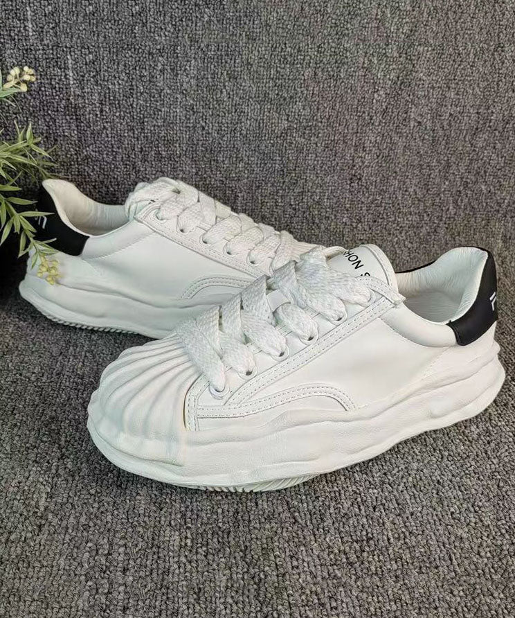 Women Versatile White Splicing Flat Shoes Cross Strap