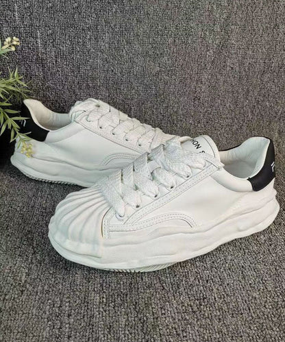 Women Versatile White Splicing Flat Shoes Cross Strap