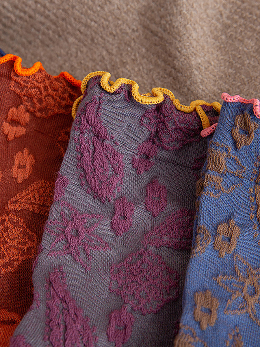 6 Pairs Women Cute Agaric Lace Embroidered Socks