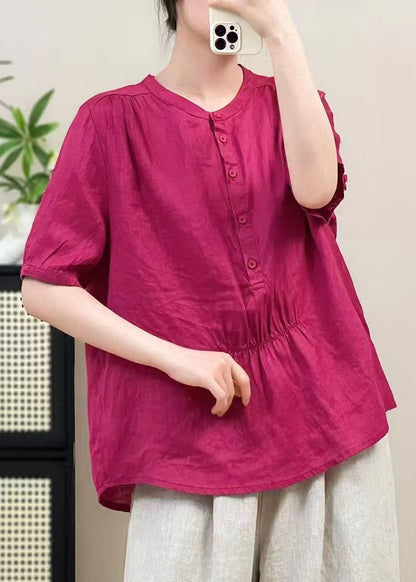Boutique Purple Oversized Wrinkled Linen Shirt Top Summer