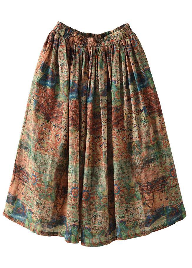 Women color stripes Print Ramie Elastic Waist Skirt