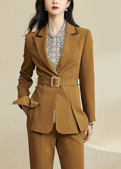 Italian Ginger Notched Patchwork Side Open Solid Coats Fall
