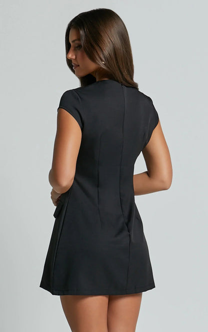 Wyatt Mini Dress -  Short Sleeve Corset A Line Dress In Black