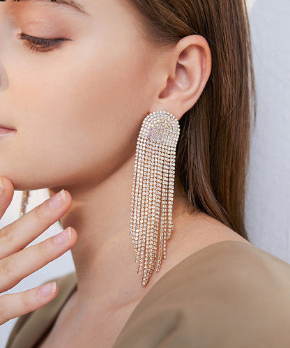 Beautiful Gold Zircon Tassels Silver Drop Earrings