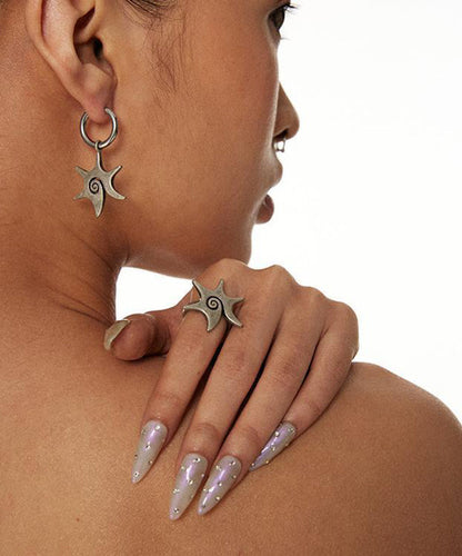 Boho Silk Stainless Steel Alloy Star Wortex Hoop Earrings