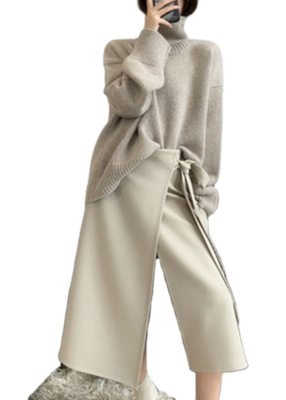 Loose Camel Hign Neck Thick Knit Sweaters Top Fall