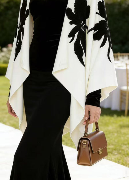 Elegant White Jacquard Knit Loose Cardigans Spring