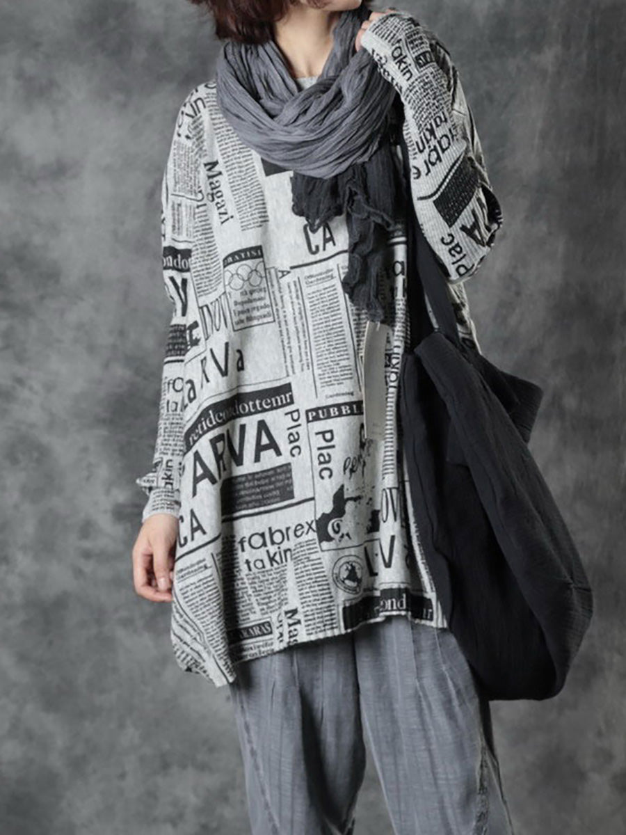 Plus Size - Women Autumn Loose Letter Printed Sweater
