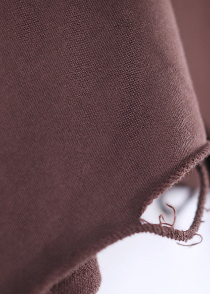 Plus Size Coffee O-Neck Side Open Sweatshirt Fall