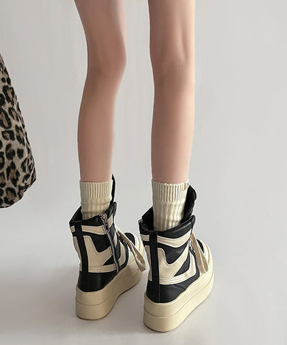 Black Lace Up Splicing Fashion Faux Leather Platform Boots