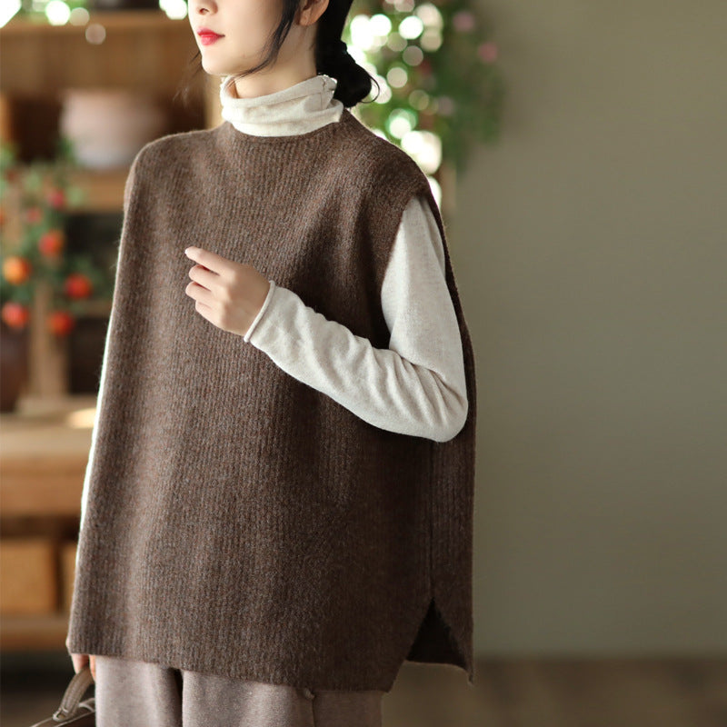 Temperament Loose Sleeveless Pullover Vest Literary Solid Color Vest