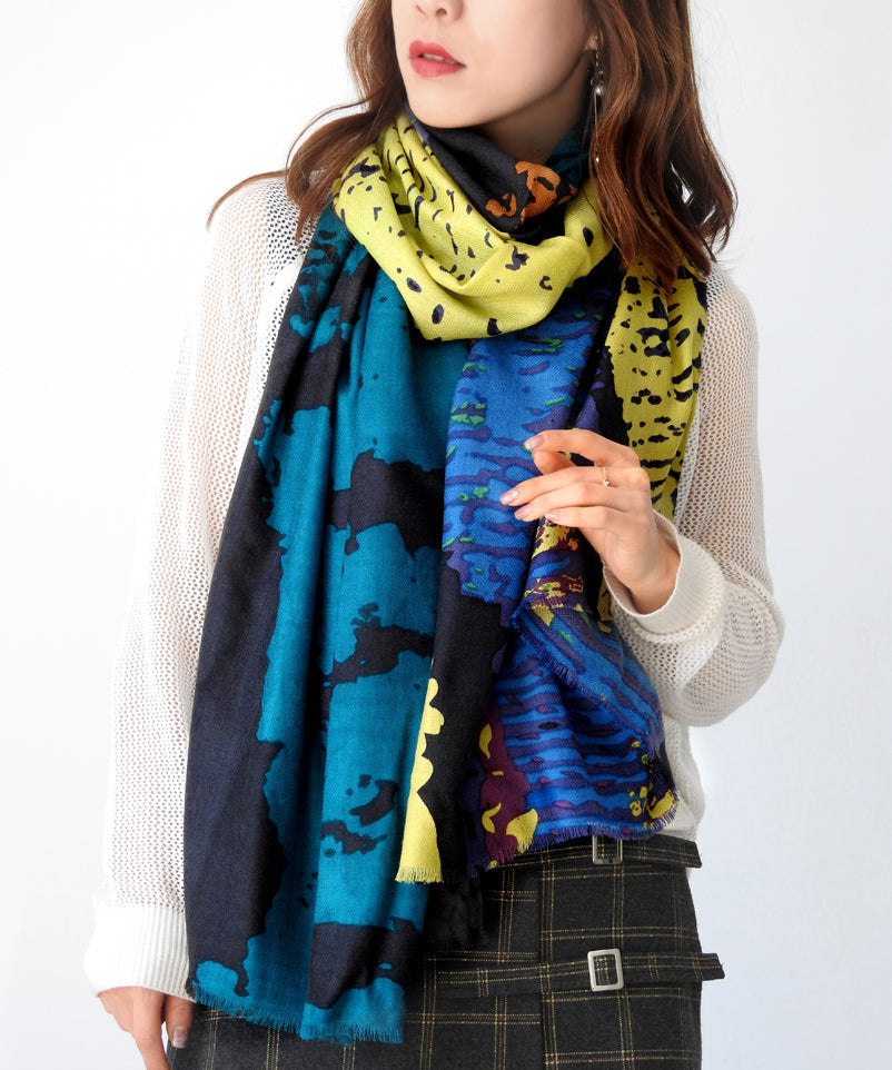Boutique Colorblock Print Versatile Woolen Scarf