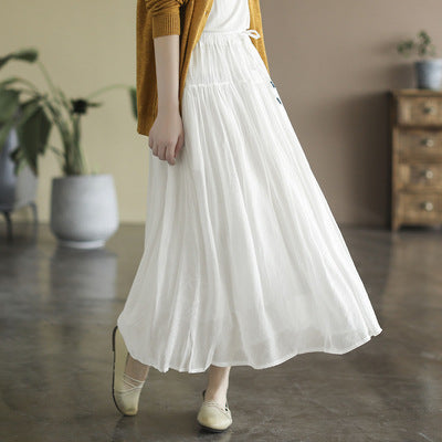 Cozy Solid Cotton LInen Retro A-Line Pleated Skirts