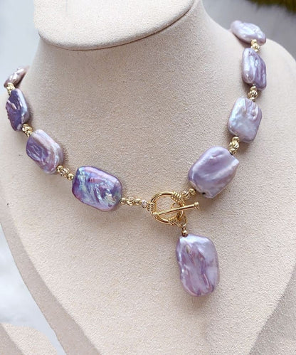 Bohemian Purple Sterling Silver Overgild Pearl Pendant Necklace