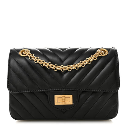 Aged Calfskin Chevron Quilted 2.55 Reissue Mini Flap Black
