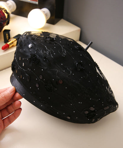 Chic Red Sequins Floral Lace Beret Hat