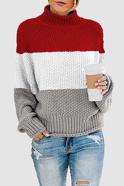 Casual Patchwork Contrast Turtleneck Tops(7 Colors)