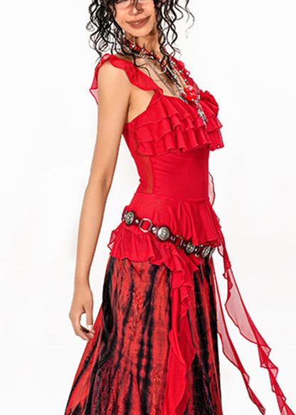 Sexy Red Asymmetrical Rose Tulle Tops Summer