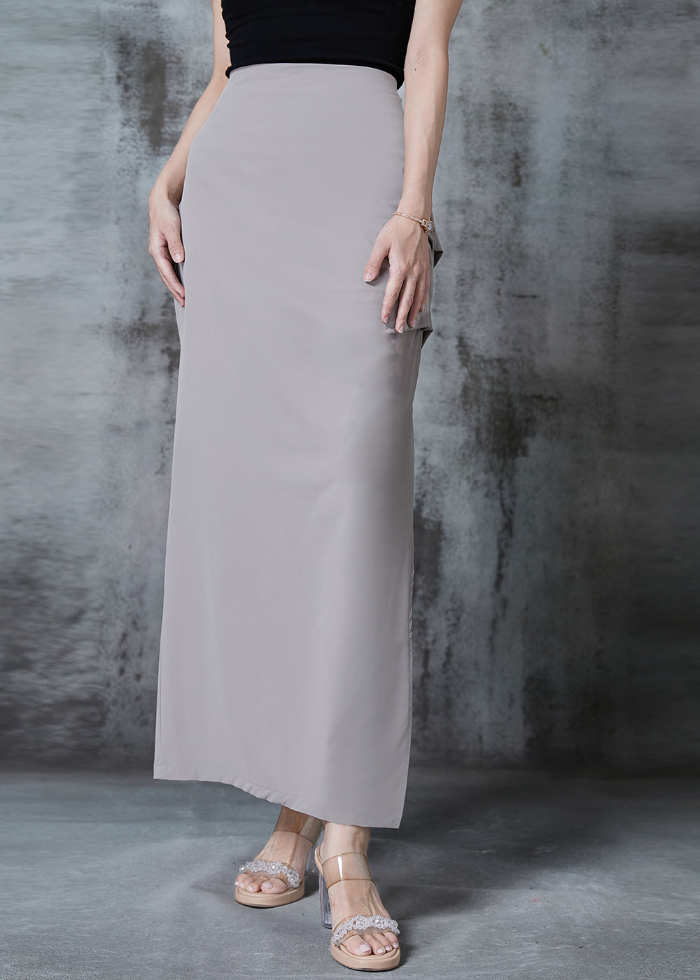 Chic Grey Side Open Silm Fit Spandex Wraped Skirts Spring