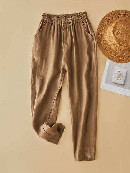 100% Linen Solid Color Versatile Art Casual Pants