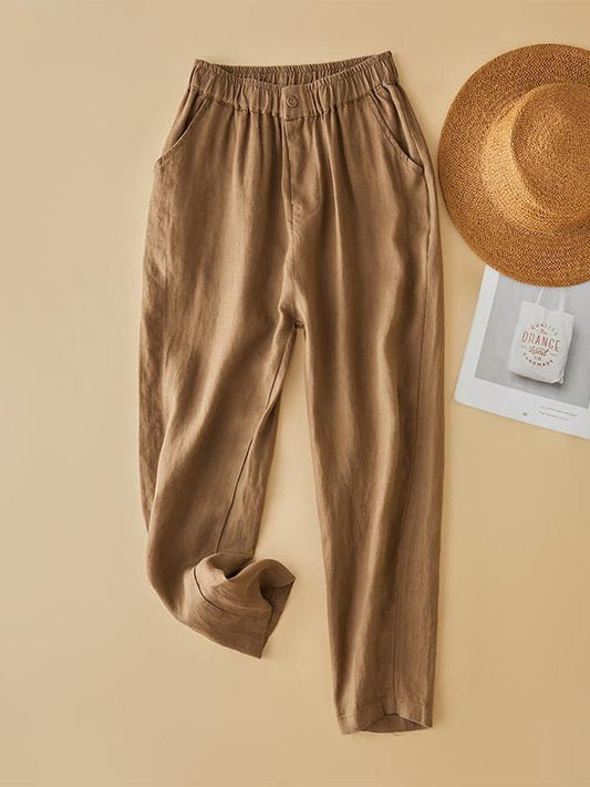 100% Linen Solid Color Versatile Art Casual Pants