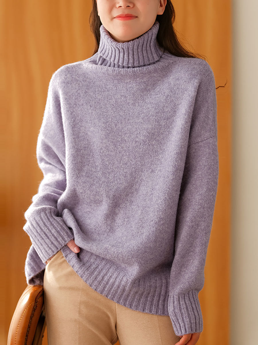 Women Winter Casual Soft Knitted Solid Loose Sweater