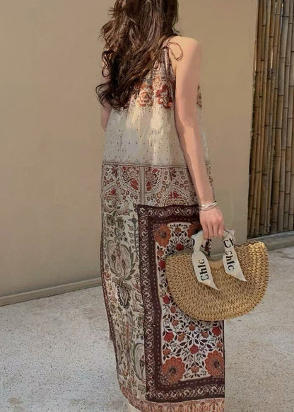 Bohemian Print Tasseled Pockets Patchwork Cotton Spaghetti Strap Dress Sleeveless