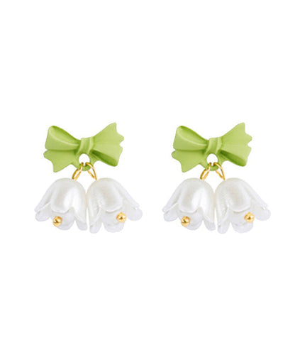Fine Green Sterling Silver Overgile Bow Lily Of The Valley Drop Earrings