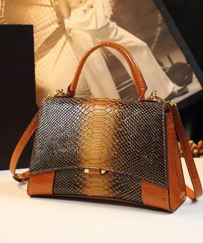 Fine Orange Embossed Calf Leather Tote Handbag