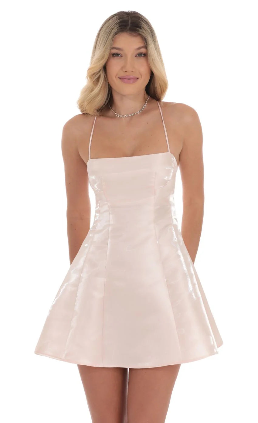 Sheen Fit and Flare Dress in Pink