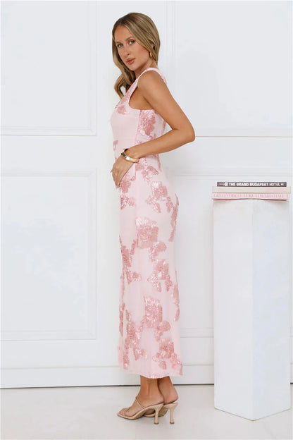 Billions Off Shoulder Mesh Maxi Dress Pink