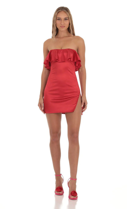 Satin Bodycon Mini Dress in Red