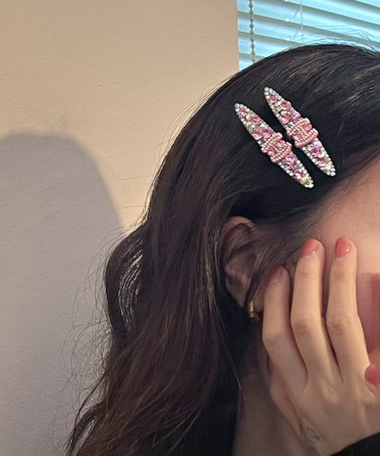 Cute Pink Alloy Zircon Pearl Graphic Hairpin