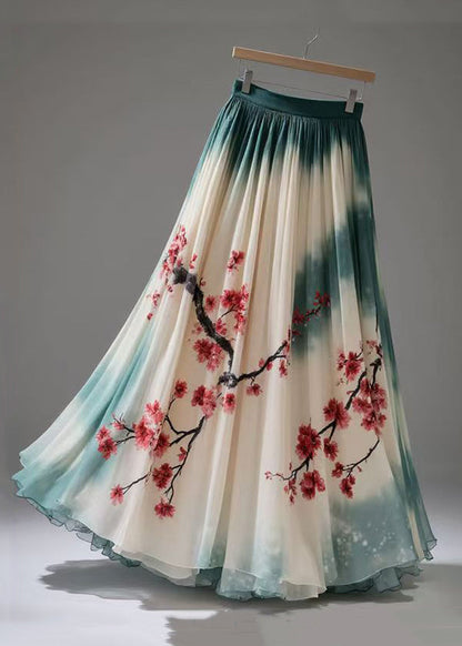 Loose Gradient Color Print Wrinkled Chiffon Skirt Summer