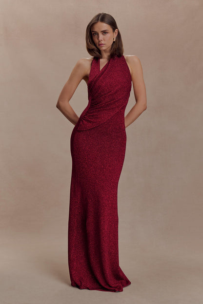 Halter Cross Ruched Sequin Mermaid Gown