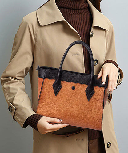 Unique Brown Solid Paintings Calf Leather Satchel Handbag