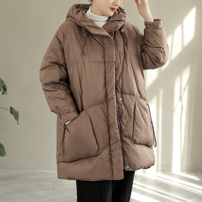 Women Fashion Hooded Lacing Loose Down Coat