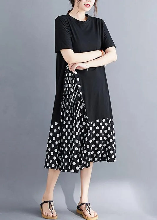 Bohemian black o neck cotton dresses false two pieces Maxi summer Dress