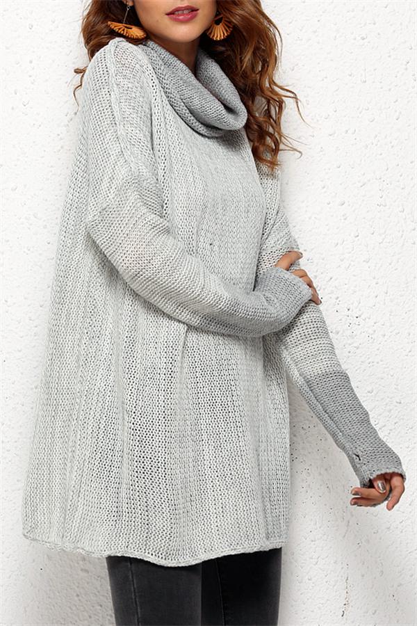 Spliced Turtleneck Loose Pullover Sweater - Black