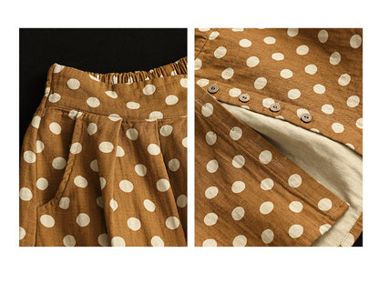 Vintage Printed Cotton And Linen Slim Elastic Waist A-Line Skirt