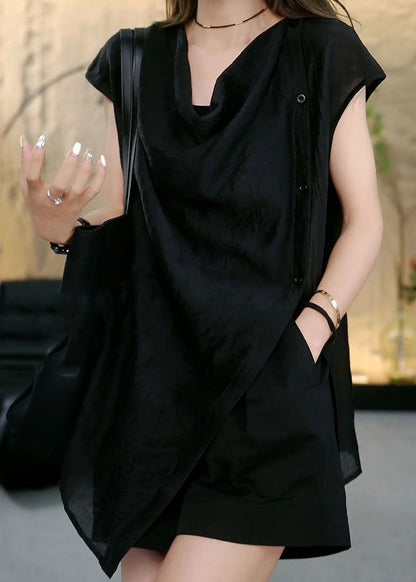 Chic Coffee Asymmetrical Side Open Solid Tops Sleeveless