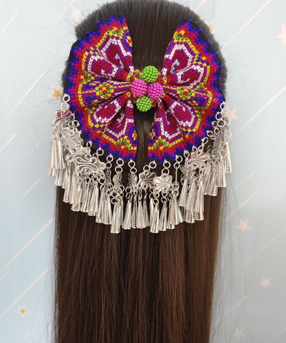Retro Green Sterling Silver Embroidery Tassel Hairpin