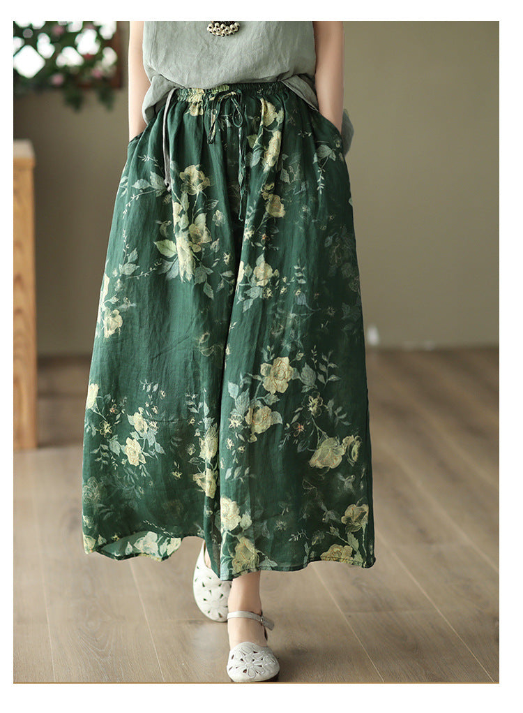Vintage Heavy Industry Printed Literary Fine Ramie Skirt