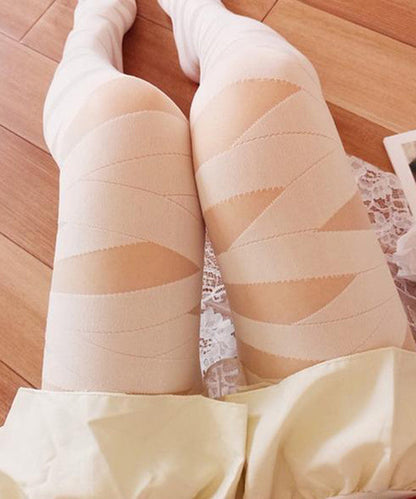 European And American Black Thin Perspective Jacquard Long Socks