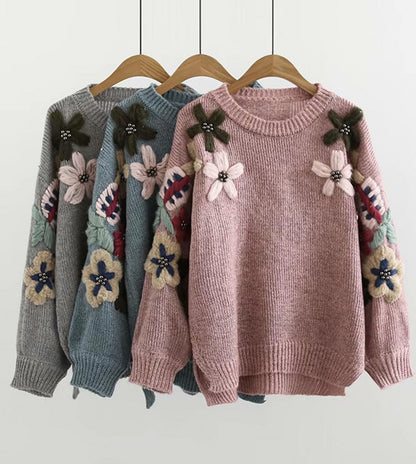 Lovely flowers long sleeve sweater  044