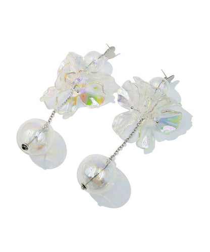 Chic Colorful Transparent Crystal Flower Long Stud Earrings