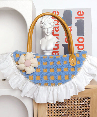 Vintage Fan-shaped Patchwork Ruffles Wool Tote Bag